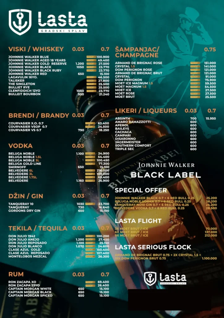 Lasta splav belgrade nightclub cenovnik pricelist 2026